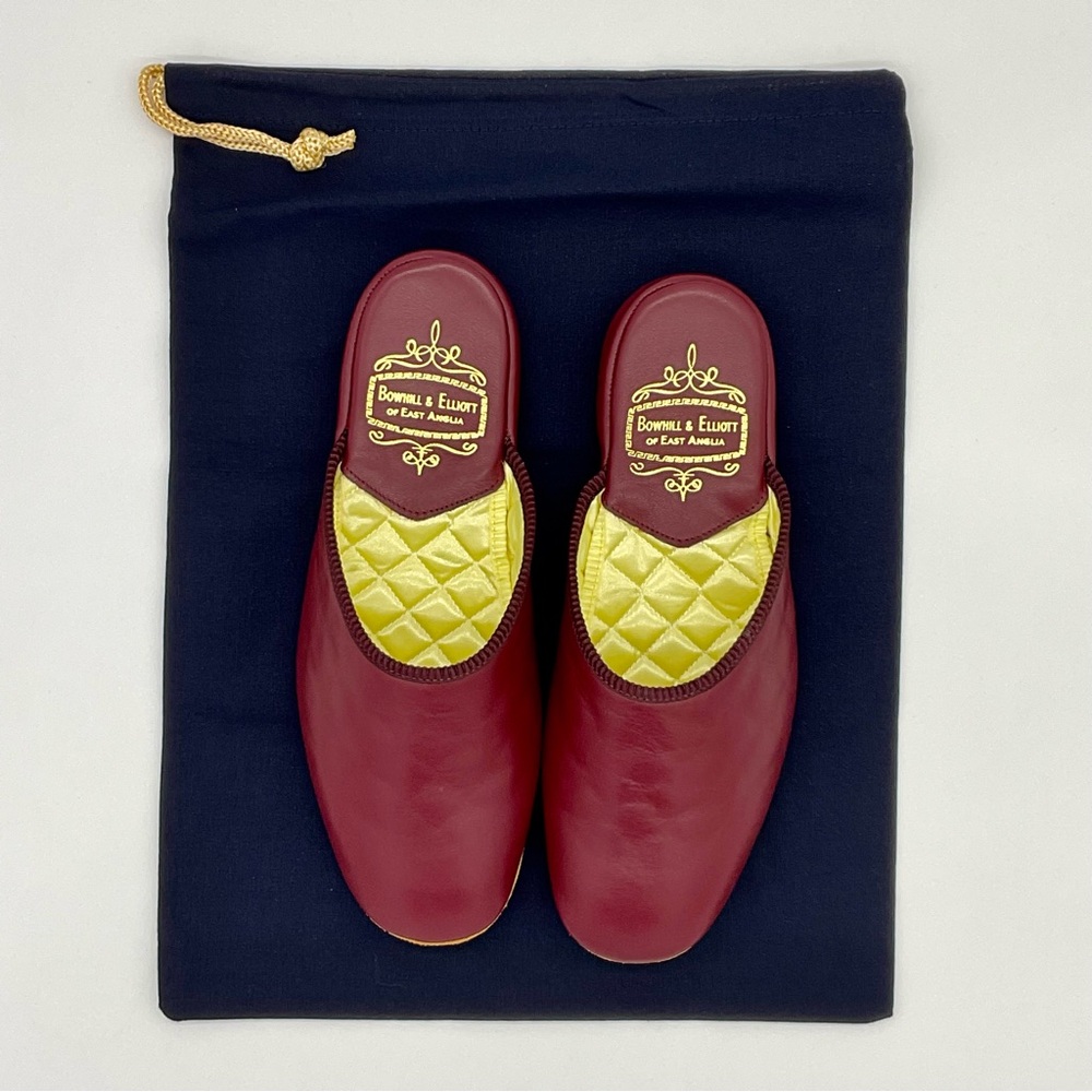 NIB Bowhill & Elliott Men’s Cherry Leather Mule Slippers